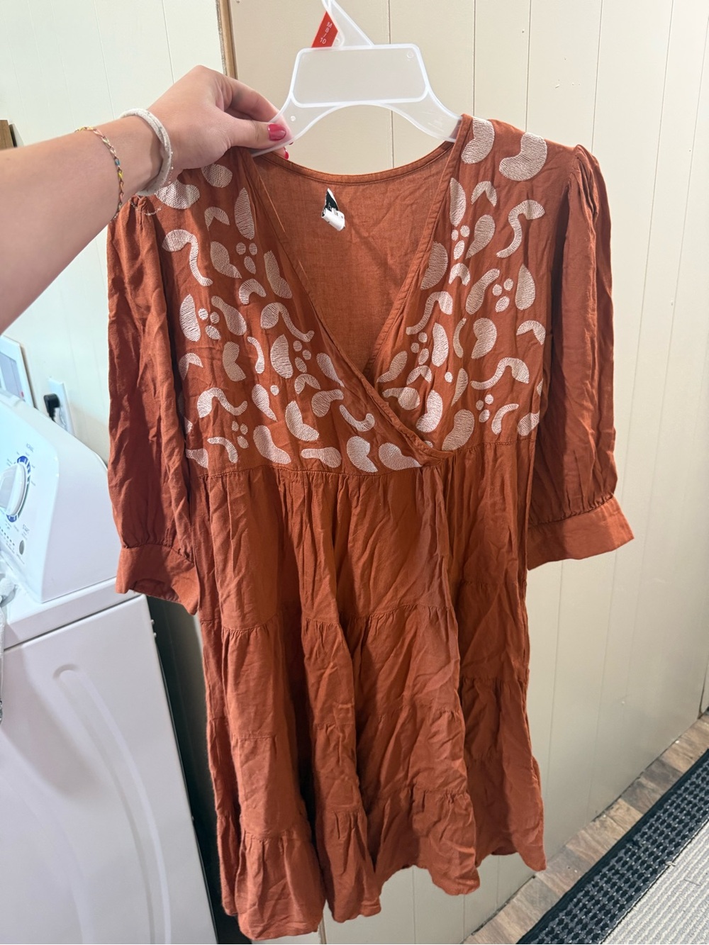 Myra Bag Women's Rust Embroidered V-Neck Dress